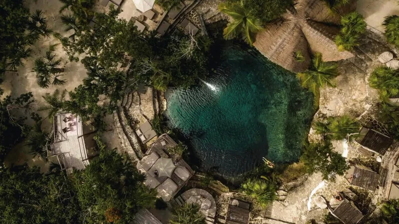 Aerial view of a jungle cenote